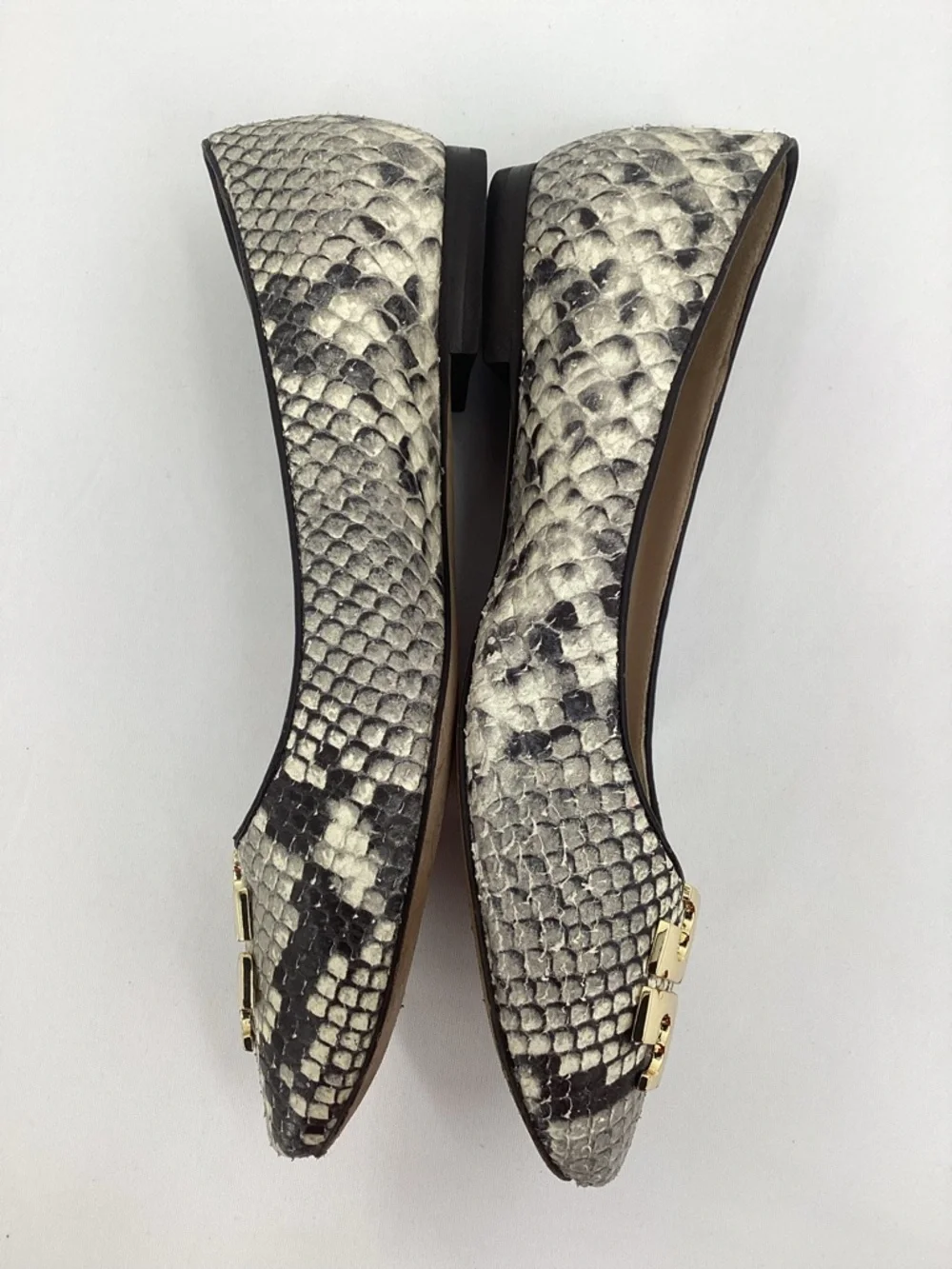 Tory Burch Georgia Snake-Print Ballet Flats with Gold Logo
